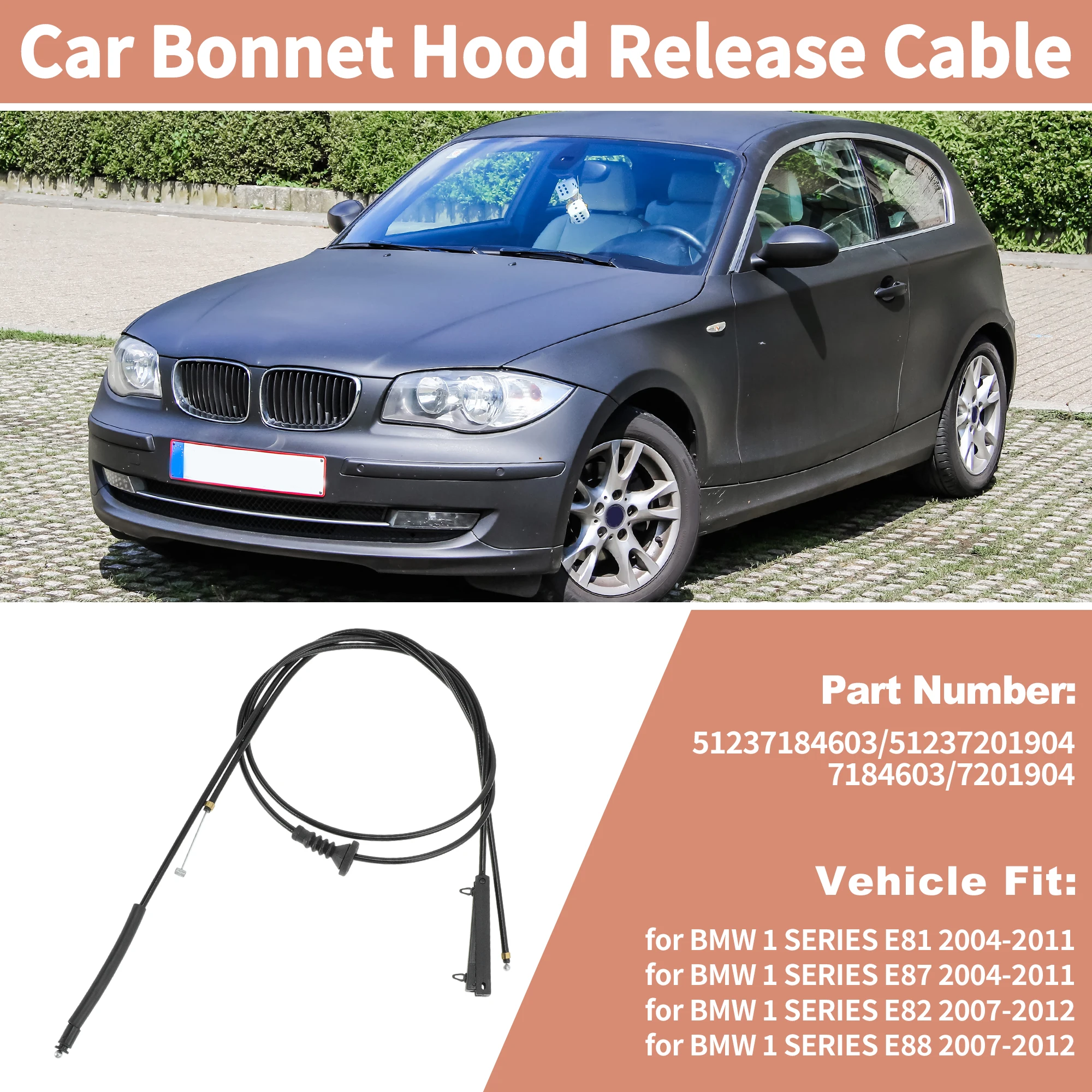 UXCELL 2Pcs No.51237184603 For 1 Series E81 E82 E87 E88 Front Bonnet Lock Release Cable