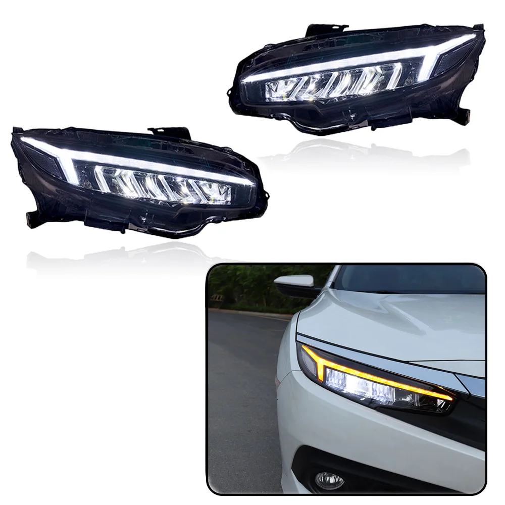 LED DRL Headlight For Honda Civic 10Th Gen 2016-2021 With Star Up Animation Sequential Indicator Front Lamp Assembly