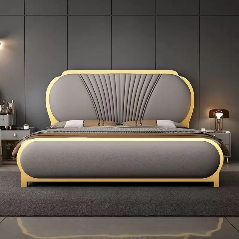 

！@Up-holstered Beds king Size Queen Size Bed Frame with Drawers Mattress Set Leather Design High Quality King Full Leather Bed