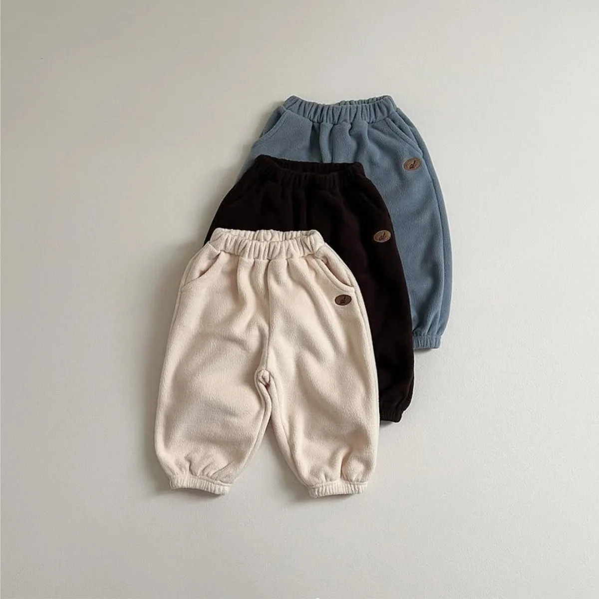 2025 Winter New Baby Fleece Trousers Boys Embroidery Casual Pants Infant Girl Thick Warm Pants Cotton Loose Toddler Clothes