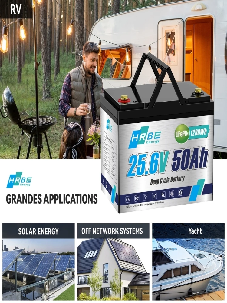 AliExpress HRBEEnergy 24V 50Ah LiFePO4 Battery,50A BMS,1280W Load Power Deep Cycle 24V Lithium Battery For Trolling Motor,Boat,RV, Solar,Camping