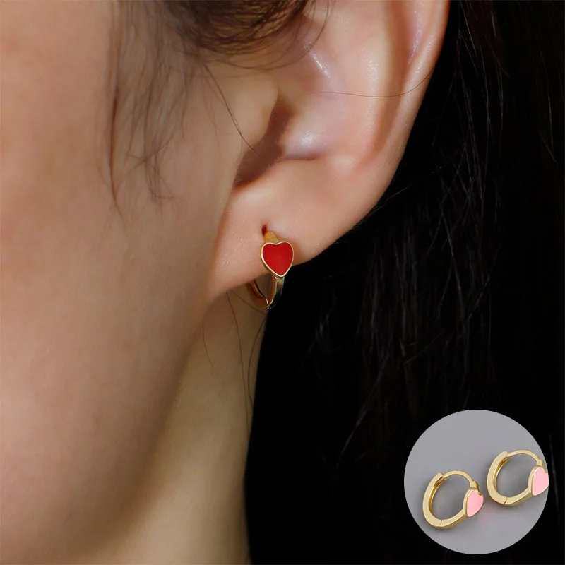 

100% 925 Sterling Silver Gold Love Heart Earrings for Women Girl Fashion Colourful Drop Glaze Jewelry Birthday Gift Dropshipping