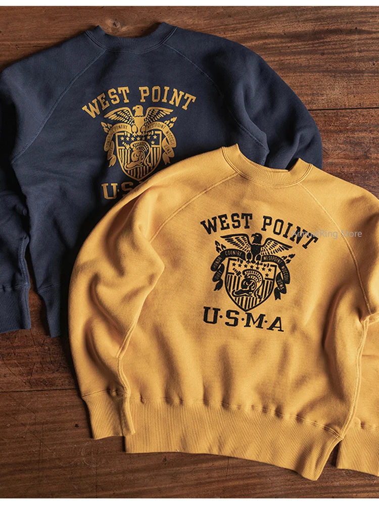 

Non Stock USMA Graphic Raglan Sleeve Sweatshirt Vintage Short-Length Brushed Cotton Pullover for Men