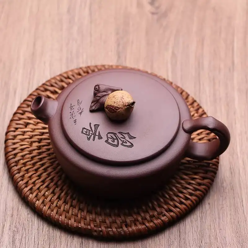 Yixing Purple Clay Pomegranate Bionic Fragrance Famous Pure Handmade Making Persimmon Sketch Pot Large Mouth Tea Set