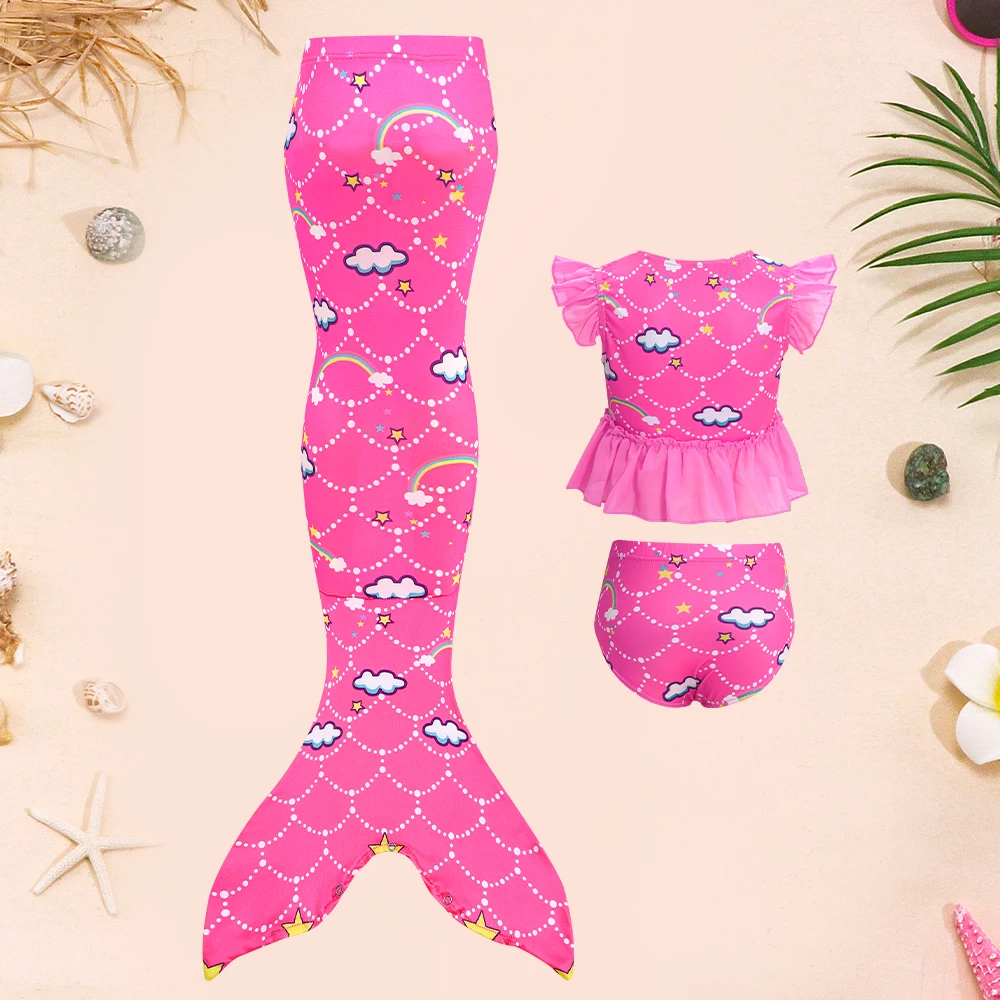 3PCS Mermaid Tails Swimwear Set for Swimming Girls Princess Bathing Suit Sets Kids Mermaid Swimsuit Swimable Costume