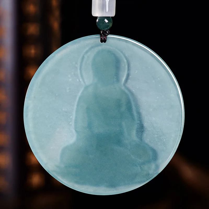 Natural A-grade Blue Water Jade Amida Buddha Pendant Guardian God for the Dog and Pig Zodiac Signs For Men's Women's Gifts
