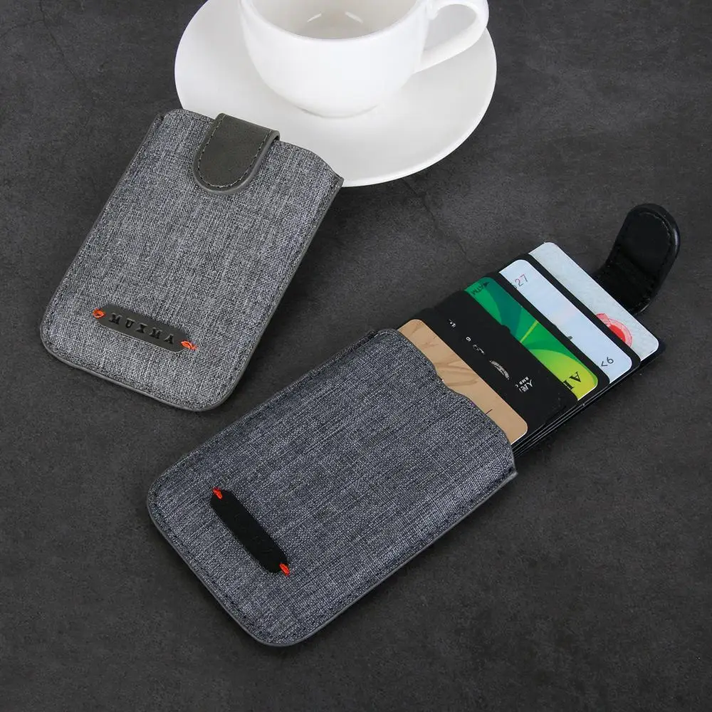 Adhesive Stick 5 Pull Credit Card Holder Universal RFID Blocking Cell Phone Wallet Case Men Bank Business Name Card Storage image 2