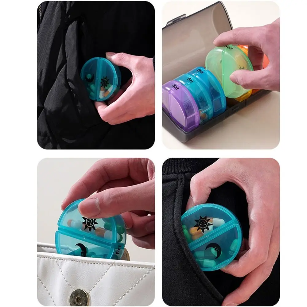 Drug Container 7-Day Splitter Pill Organizer AM/PM Compartments Week Mark Vitamin Storage Case 14-Grid Portable Daily Pill Box