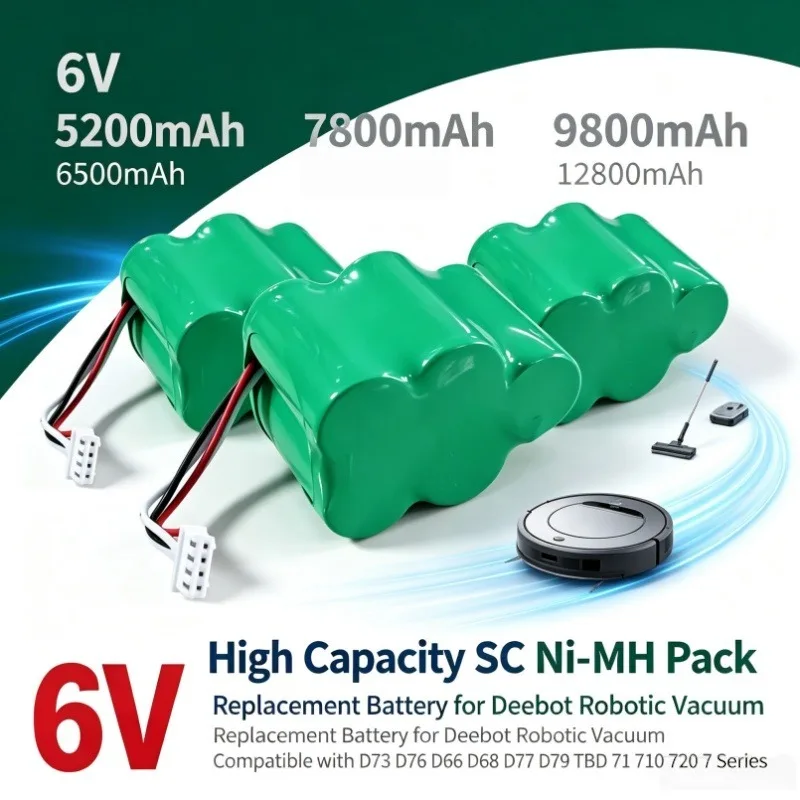 ECOVACS Robot Vacuum Replacement Ni-MH Battery 6V 5.2Ah‑12.8Ah for D73 D76 LP43SC CEN630 TBD71