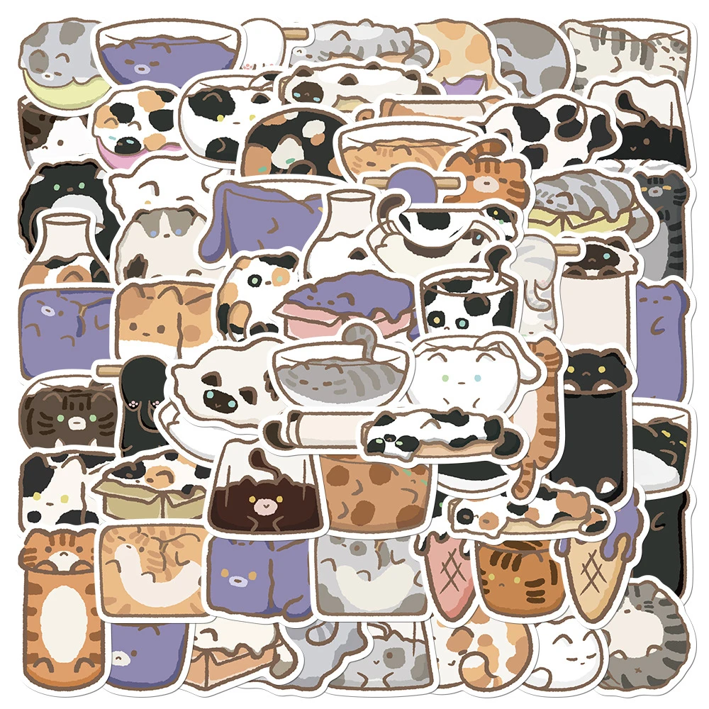 

10/30/68pcs Funny Cartoon Liquid Kitten Stickers Cute Cat Graffiti Decal Scrapbooking Stationery Phone Graffiti Sticker Kids Toy