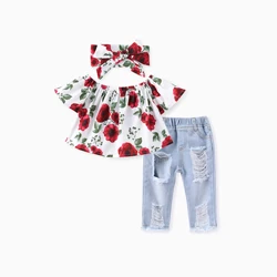 PatPat Conjunto vaquero 3 piezas para niña con diadema