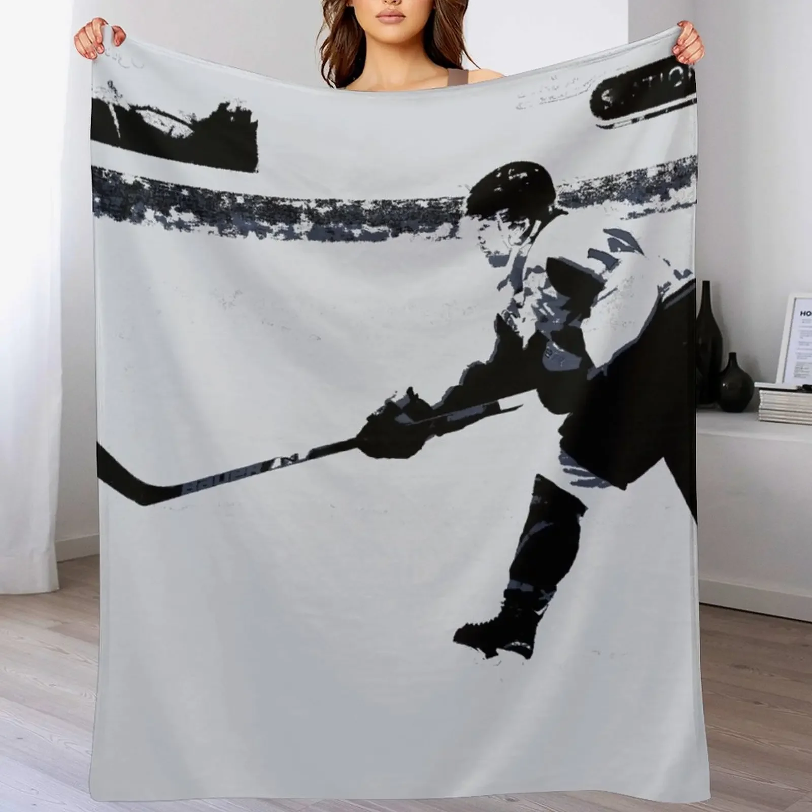 He shoots, He scores! - Hockey Player Throw Blanket Color Fast Cozy Throw Blanket