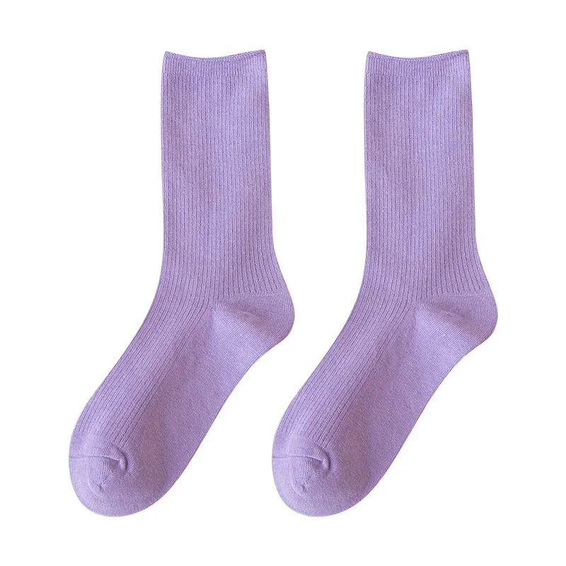 New Women Socks Fashion Solid Color Crew Socks For Women Preppy Style Cotton Breathable Neon Color Long Korean White Socks Girl