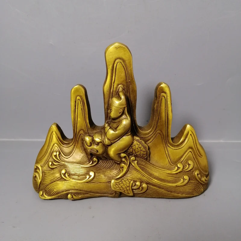 Brass Wuzhishan pen holder, paperweight, craft item, four treasures of , miscellaneous items for the study, brush decor