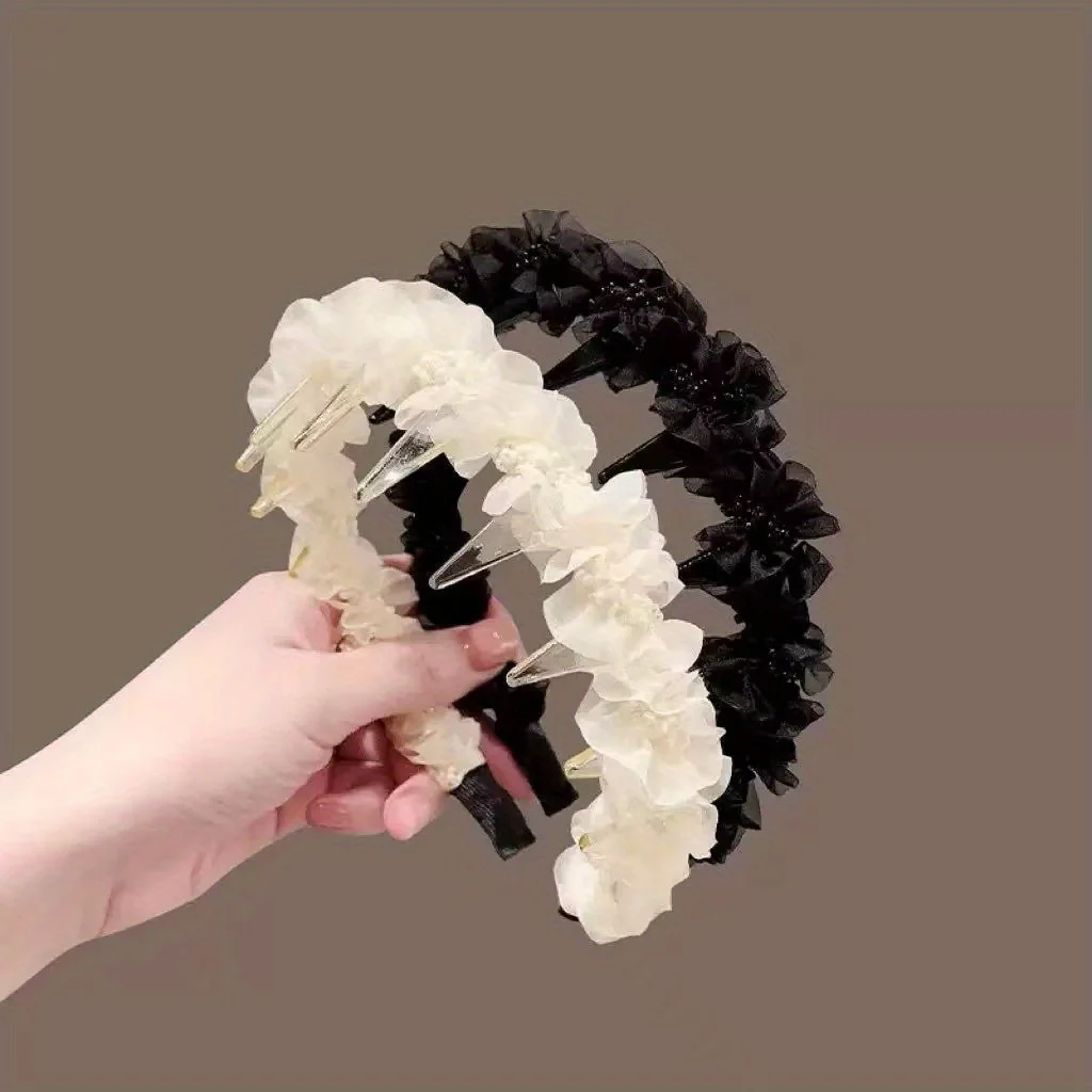 

Classic Black and White Beaded Headband Elegant Wrap Design Versatile Hair Accessory for Women Formal & Casual