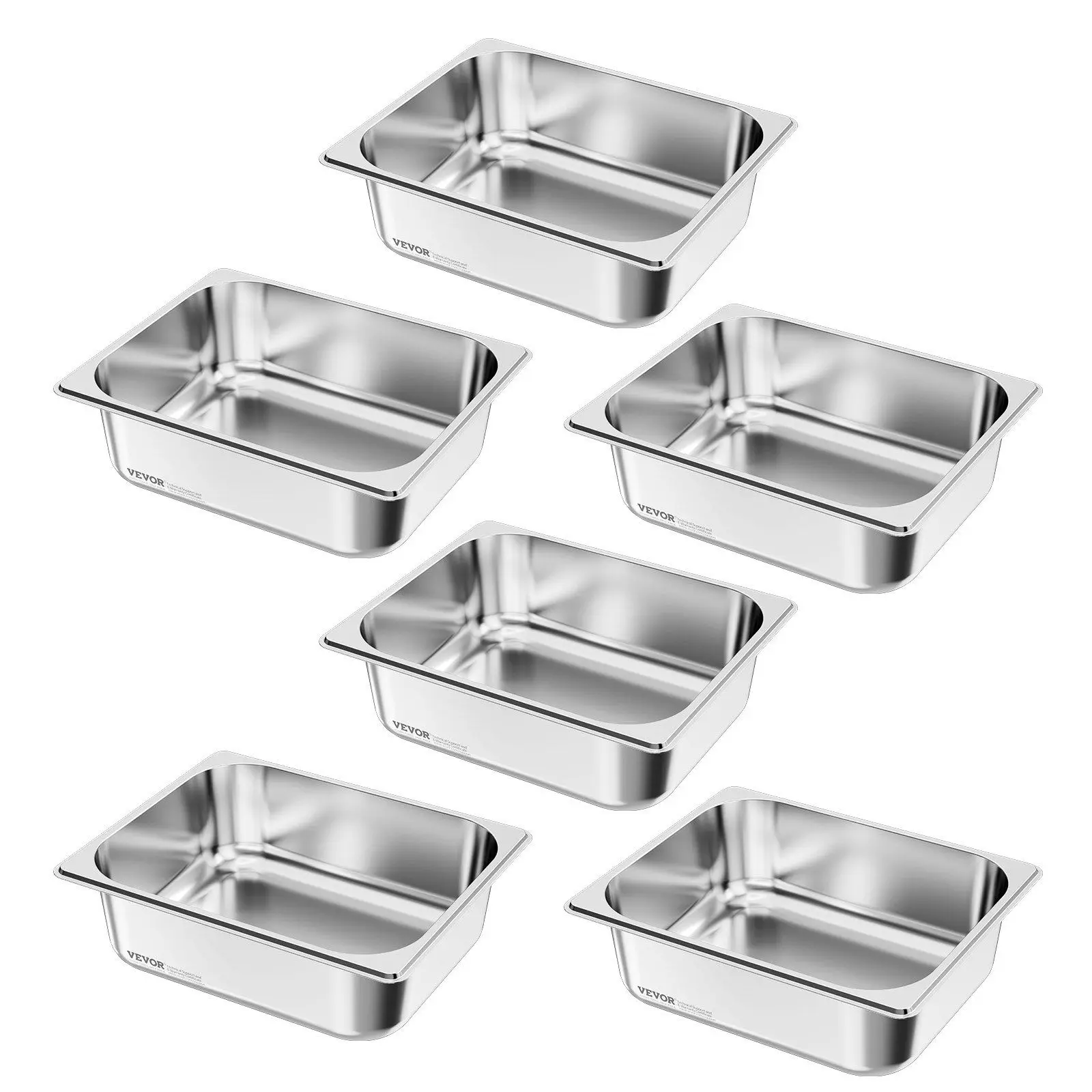 

Stainless Steel Hotel Pans 6 Pack 1/2 Size 4 Inch Deep Commercial Catering Food Containers for Restaurant Buffet and Kitchen Use