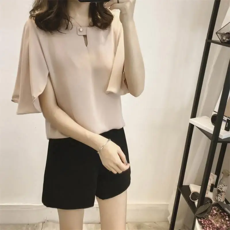 

Повседневная женская шифоновая блузка ort Sve round Ne Cotton 00% Commute Sle 4XL irt Faionable Slim Fit Tops