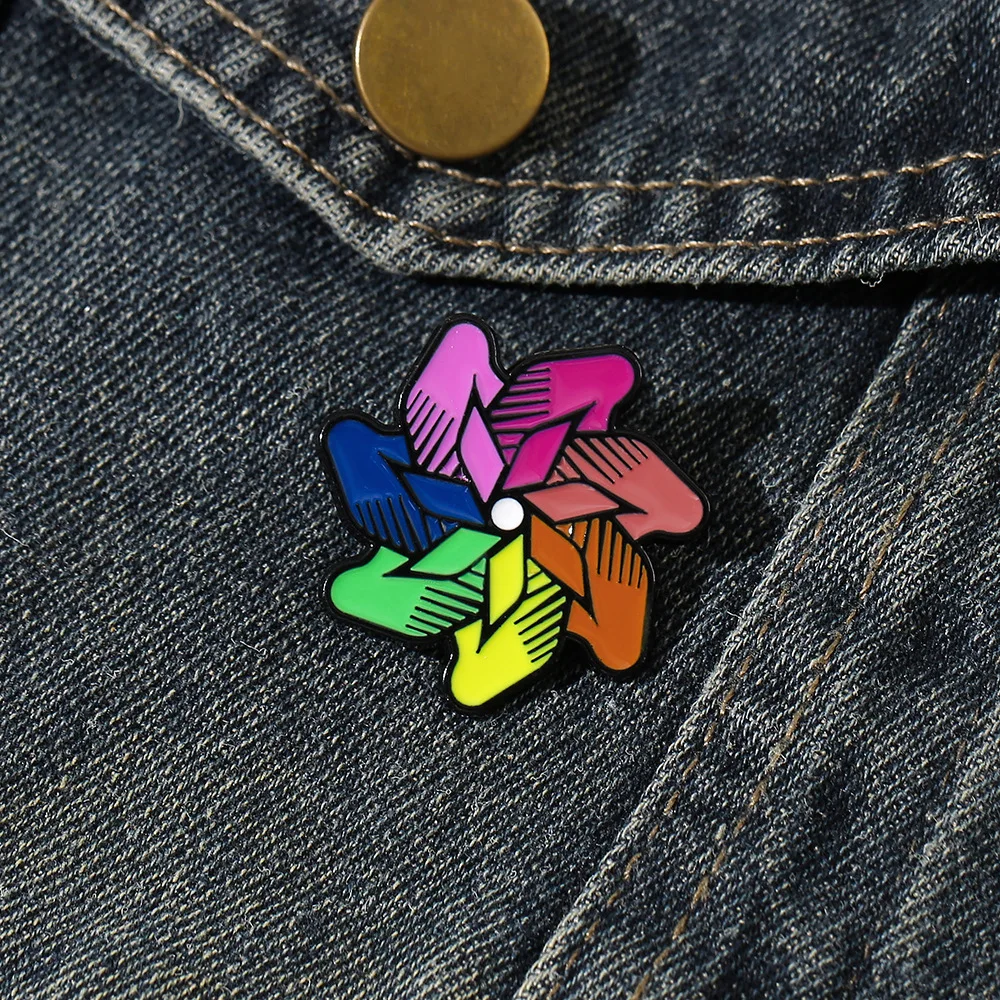 New cross-border rainbow windmill brooch creative enamel rotating flower metal badge brooch accessory