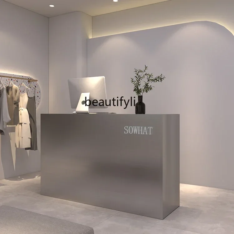 Stainless Steel Reception Desk Beauty Salon Bar Clothing Store Cashier Barber Shop Reception Desk