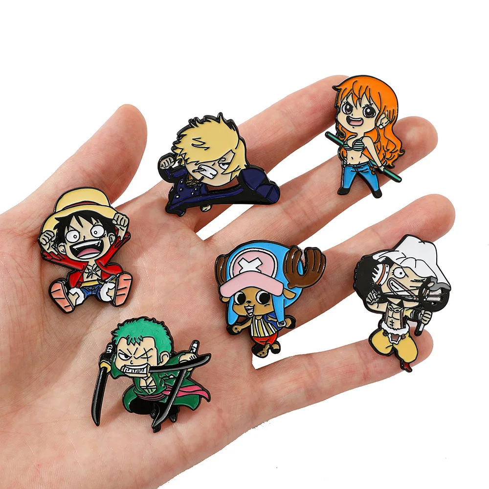 Cute chibi anime cartoon badges, creative character metal pin accessories, Luffy, Usopp, clothing decoration, gifts