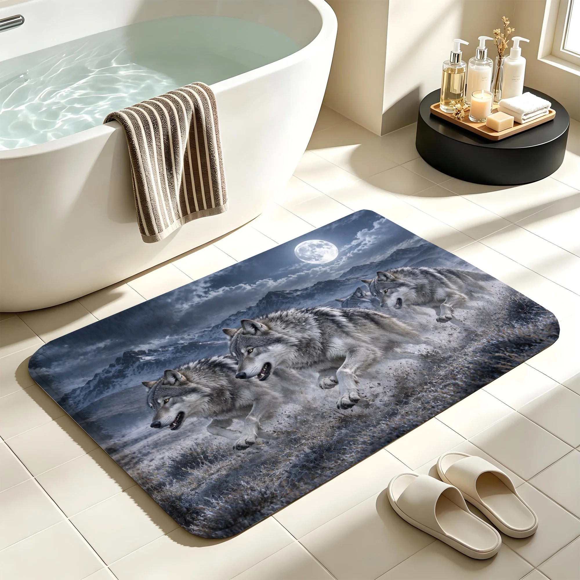 Wolf Pack Bath Mat Water Absorbent Quick Dry Anti-Slip Shower Rug Floor Carpet for Bathroom Home Decor