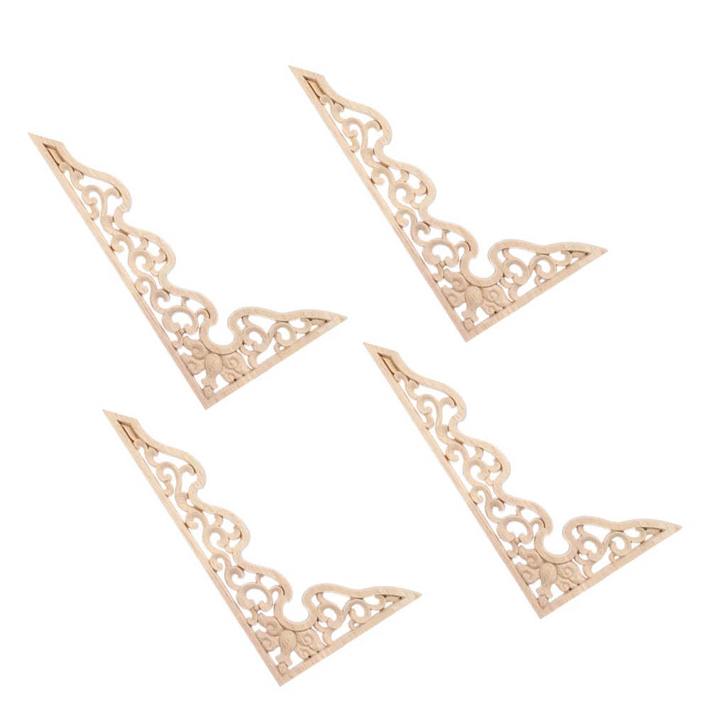 

4pcs Carving Appliques Unpainted Wooden Carving Applique Corner Decorative Corner Onlays for Furniture Wall Background