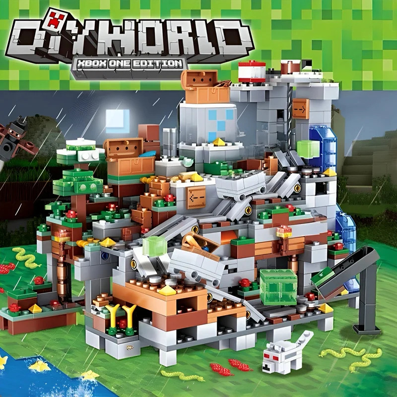 

The Cave Village Special Edition Building Blocks With Steve Action Figures Compatible My World Set Toy