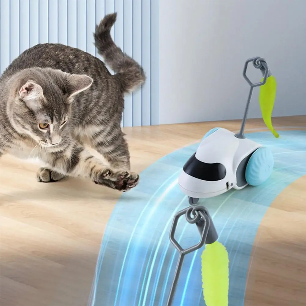 Turbo Tail Cat Teaser Automatic Moving Mouse Cat Toy Electric Interactive Turbo Tail Cat Toy with Feather for Indoor Cats