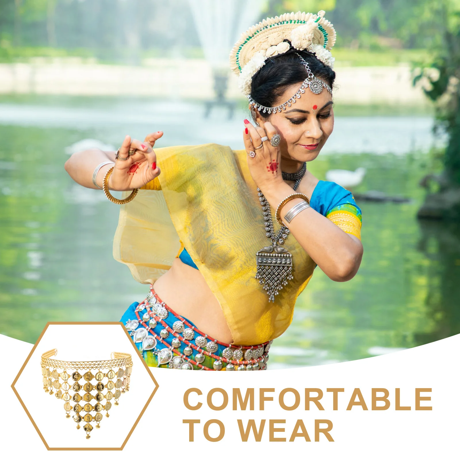 Diadema para danza del vientre, diadema ligera con purpurina y monedas colgantes para actuación de baile, adorno decorativo de cadena para la cabeza