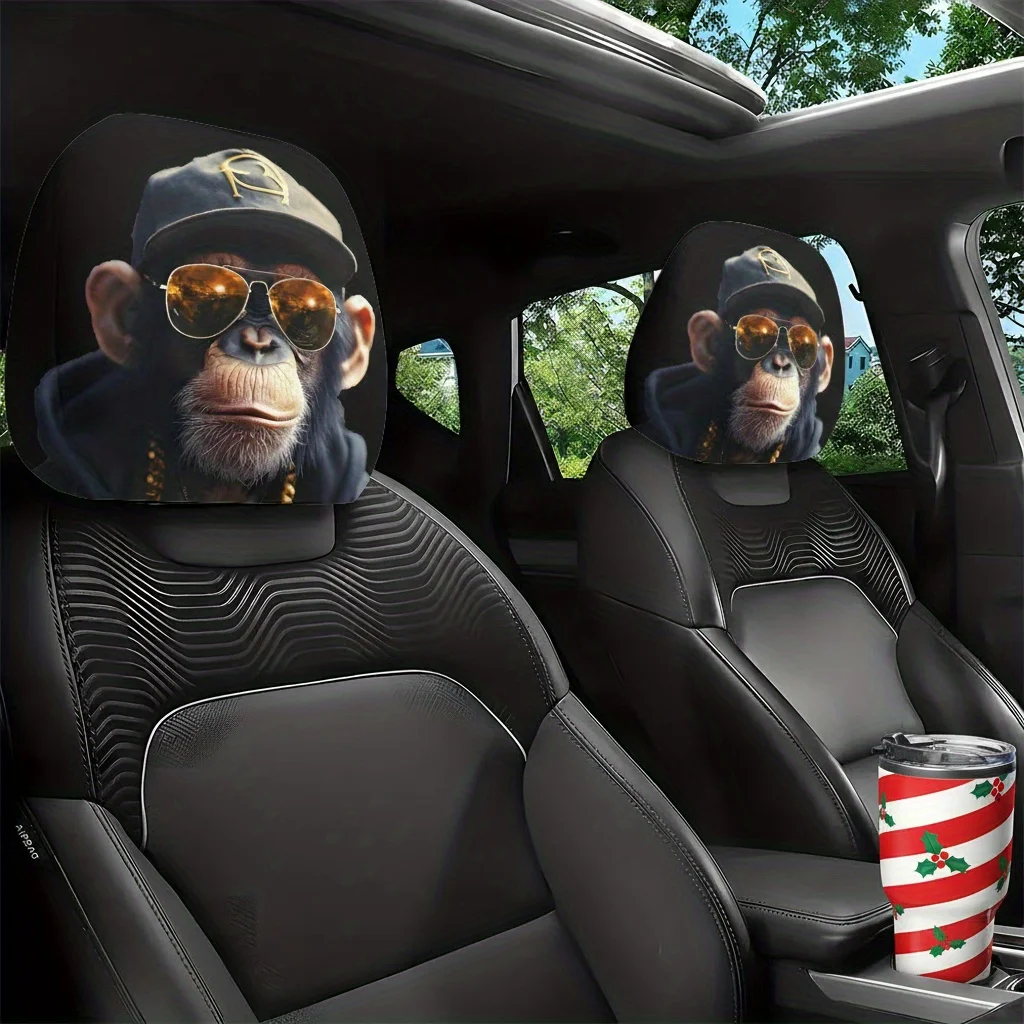 

2 шт. чехлов на подголовники для автомобиля с принтом обезьян в стиле хип-хоп, универсальные стильные защитные накладки на сиденья для длительных поездок
