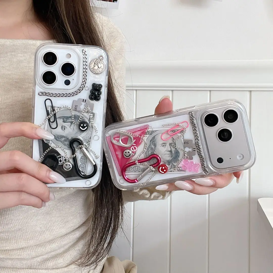 Kreative 3D-Kette, Dollar-Ring-Haken, Büroklammern, Handyhülle für iPhone 17, 16, 15, 14, 13, 12, 11, Pro Max, stoßfeste Abdeckung, Geschenke – Detail 8