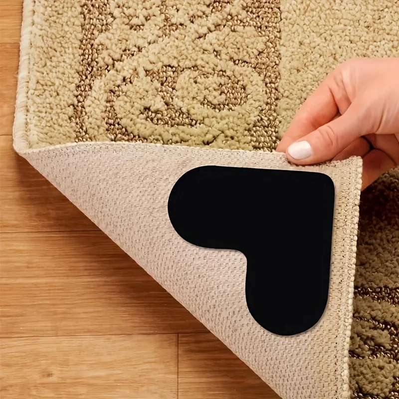 4PCS Heart Shape Rug Grippers Reusable Non Slip Carpet Tape Anti Curling Rug Corner Grips for Area Rugs Hardwood Floor