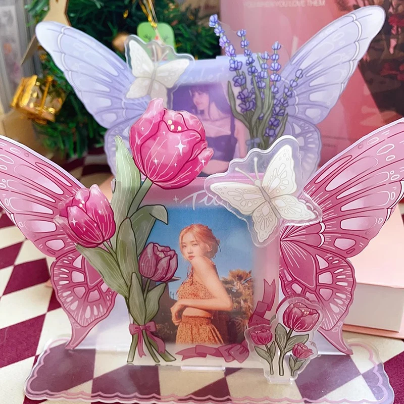 Kpop Acrylic Photo Picture Frame Photocard Stand Butterfly Flower Cards Frames Quality Kpop Cards Interior Holder Room Decor 액자