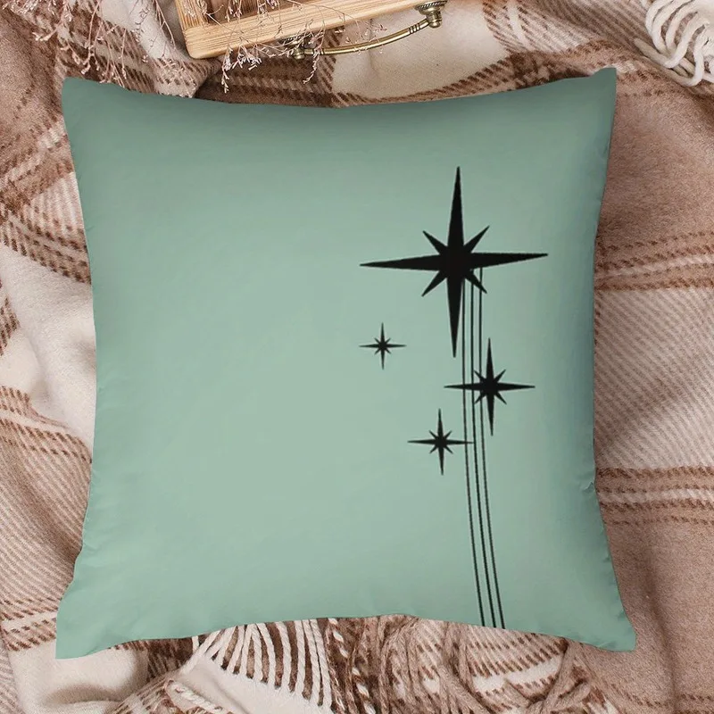 1pc 1950s Atomic Age Vintage Starburst Mint Green and Black Double-Sided Print Polyester Pillowcase - Zipper Closure, Machine Washable, Suitable for Indoor/Outdoor Sofa, Bedroom, Living Room Decor, Pillow Insert Not Included, for Sofa Cushions