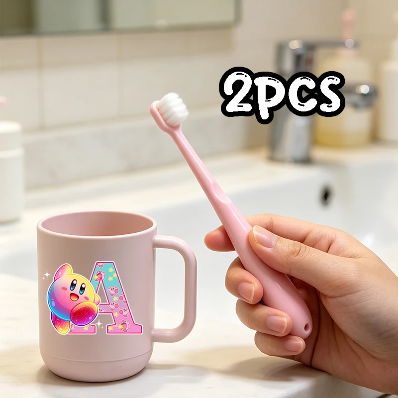 

NEW Kirbys Children Teeth Cup Toothbrush 2pcs Set Girl Mouthwash Cup Anime Cartoon 26letter Toothbrush Cups Water Mug Home Gift