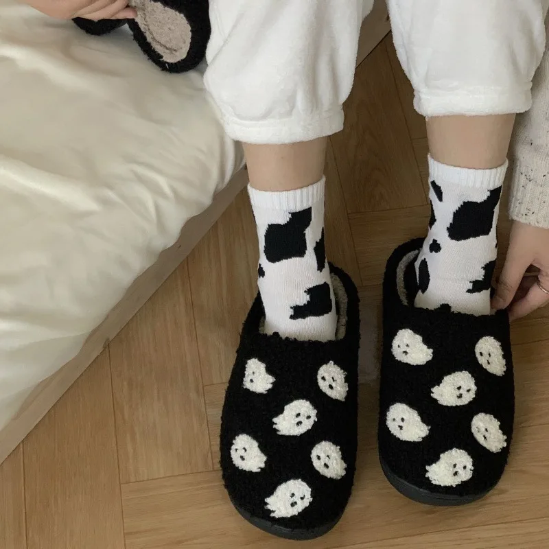 Men's Classy New Halloween Skull Cartoon Warm Winter Cotton Slippers for Men and Women Couples Home Indoor Cotton Slippers for Men
