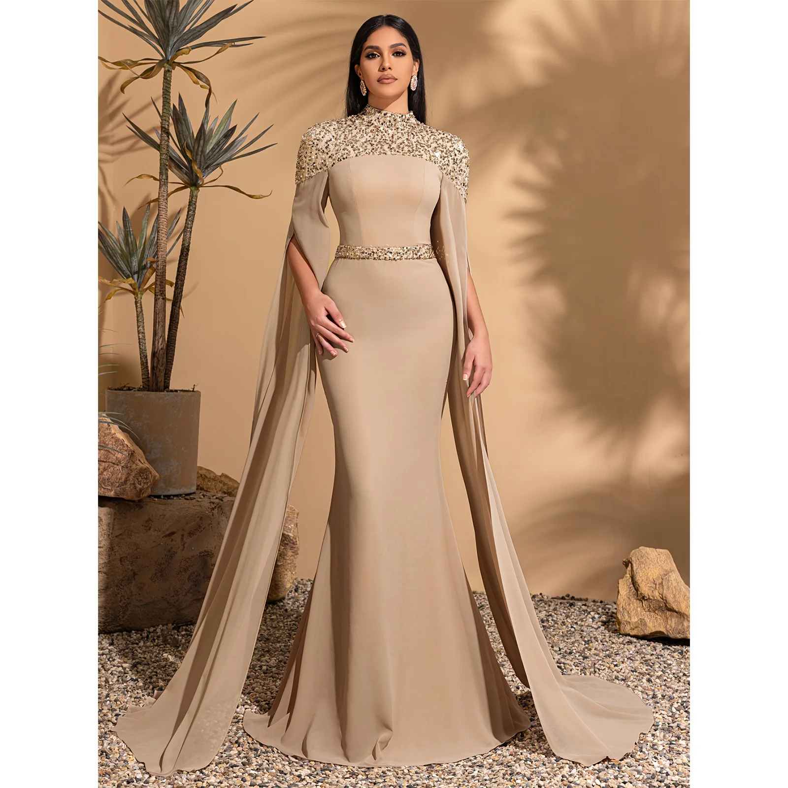floor-length-sequined-high-neck-evening-gown-with-long-sleeves-suitable-for-both-evening-dress-and-wedding-dress