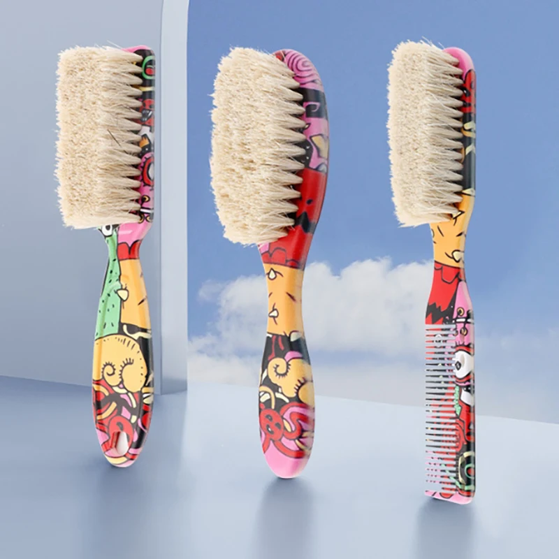 Double-sided Comb Printed Pattern Beard Styling Brush Professional Shave Beard Brush Barber Broken Hair Remove Comb For Men