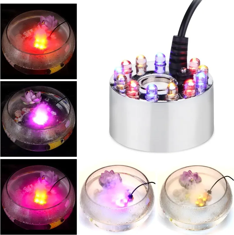 Ultrasonic Mist Maker Fogger USB Humidifier Colorful LED Lights 5V Pond Fountain Atomizer for Pond Rockery with Splash Guard