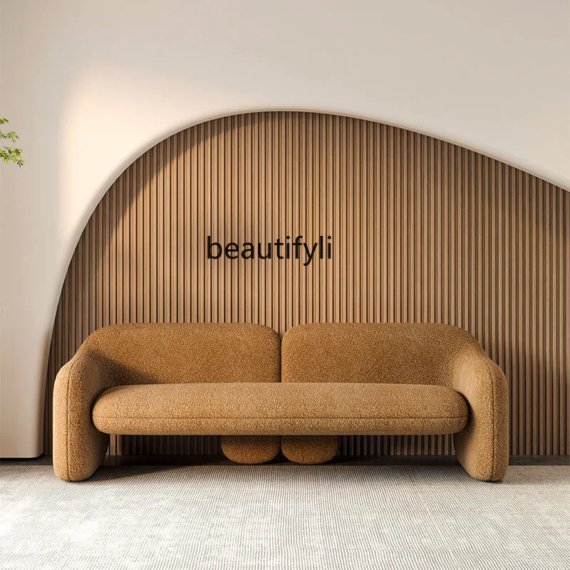 Light Luxury Three-Seater Velvet Fabric Simple Reception Fabric Sofa Lamb Wool Curved Hotel Living Room Light Luxury Style
