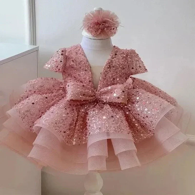 Robe d'été à fleurs de luxe pour filles, robes de fête gonflées pour mariage, manches courtes, robe en tulle pour enfants, robe de cérémonie de Noël