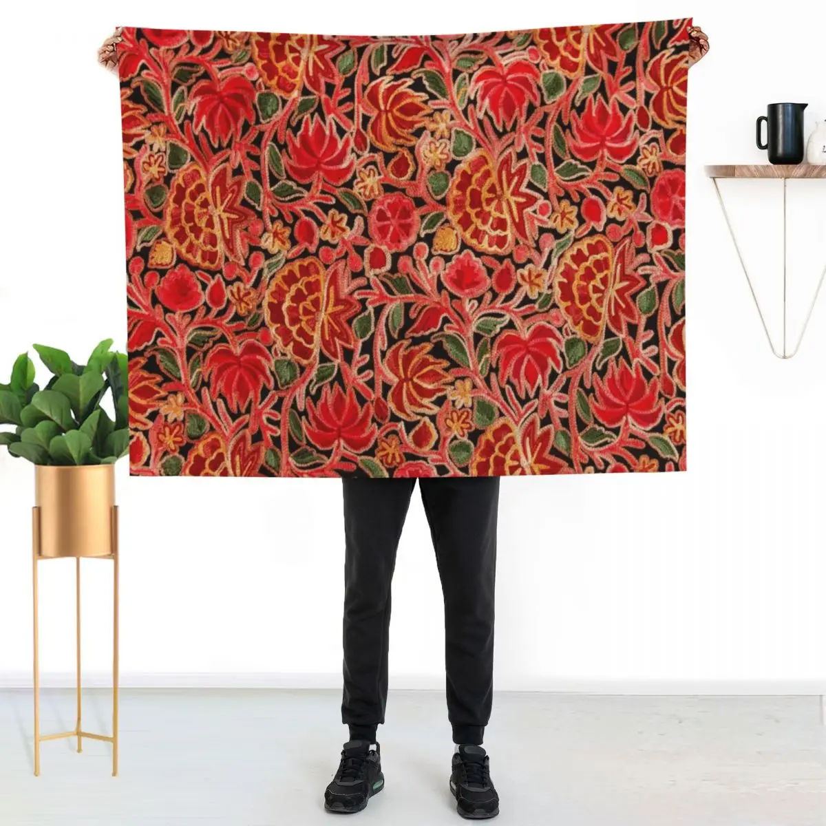 Gypsy Boho Floral Kashmir Embroidery Throw Blanket Beautifuls Hair Shaggy Large Soft Beds Blankets