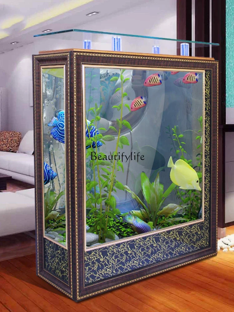 Chinese Rectangular Fish Tank Floor Partition Hallway Ecological Automatic Circulation Wind Aquarium