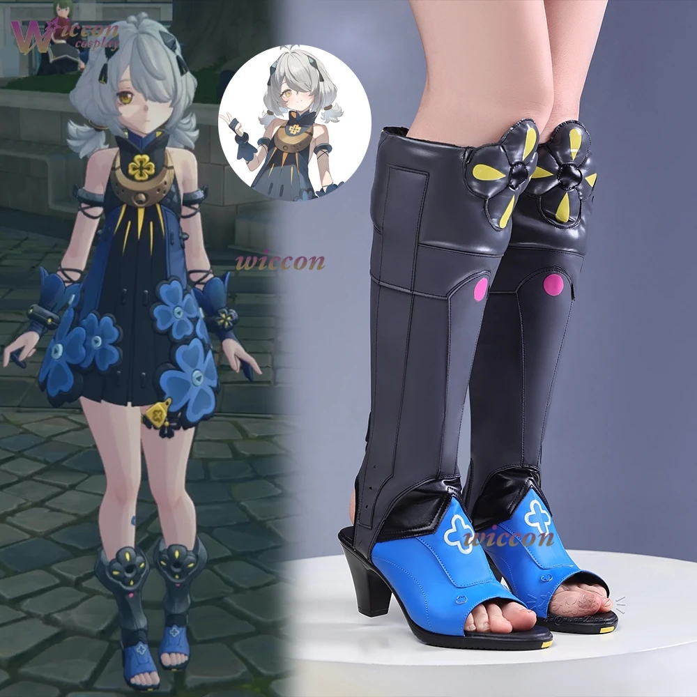 ZZZ Zenless Zone Zero Dracaene Sunbringer Little Drac Cosplay Shoes Black Metal Boots Blue Upper Toeless Footwear Game Prop