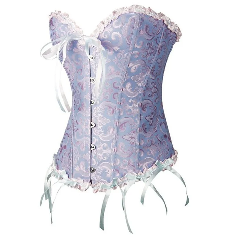 Sapubonva Corset Sexy Women\'s Plus Size Corsets and Bustiers Overbust Floral Gothic Brocade Corselet Clothing Top White Black