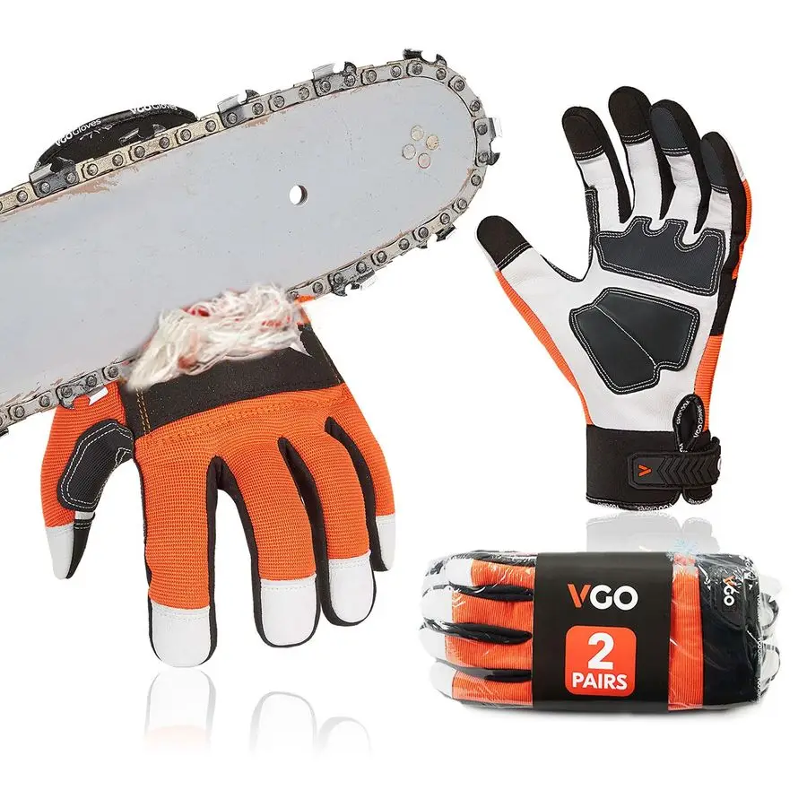 

2Pairs Chainsaw Gloves,Saw Protection on Left Hand Back,Goat LeatherXL,Orange,GA8912