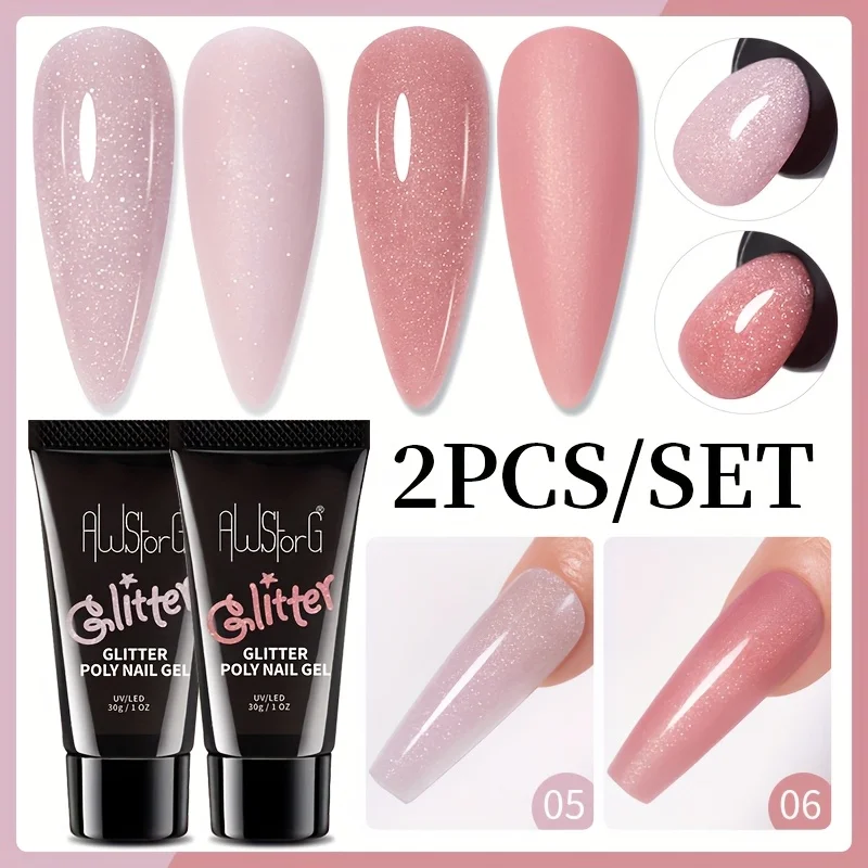 30g Quick Poly Glitter Extension Gel Nagellack Nude Milch Weiß Farbe Finger Verlängern Acryl Kristall Konstruktion Hartgel