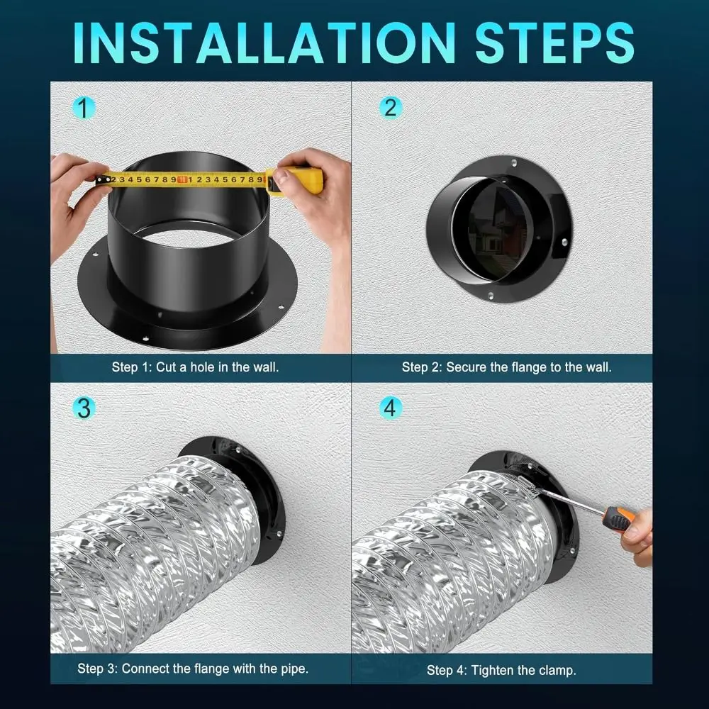 Fan Connection Round Wall Flange Connector Black Plastic Exhaust Pipe Connector Air Ducting Connection Ventilation Pipe