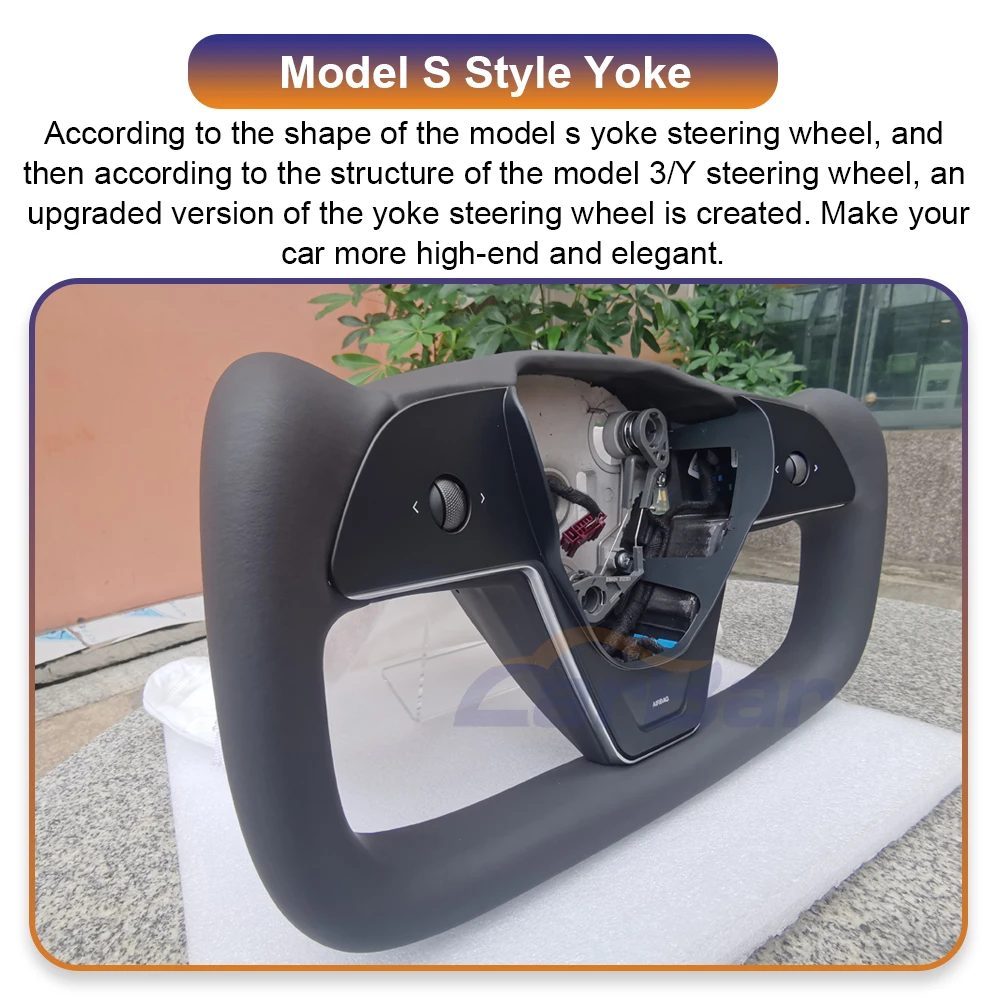 Carbar New Upgrade 377mm Yoke Steering Wheel For Tesla Model 3 Model Y 2018 2019 2022 2023 Racing Car Handle with Heating