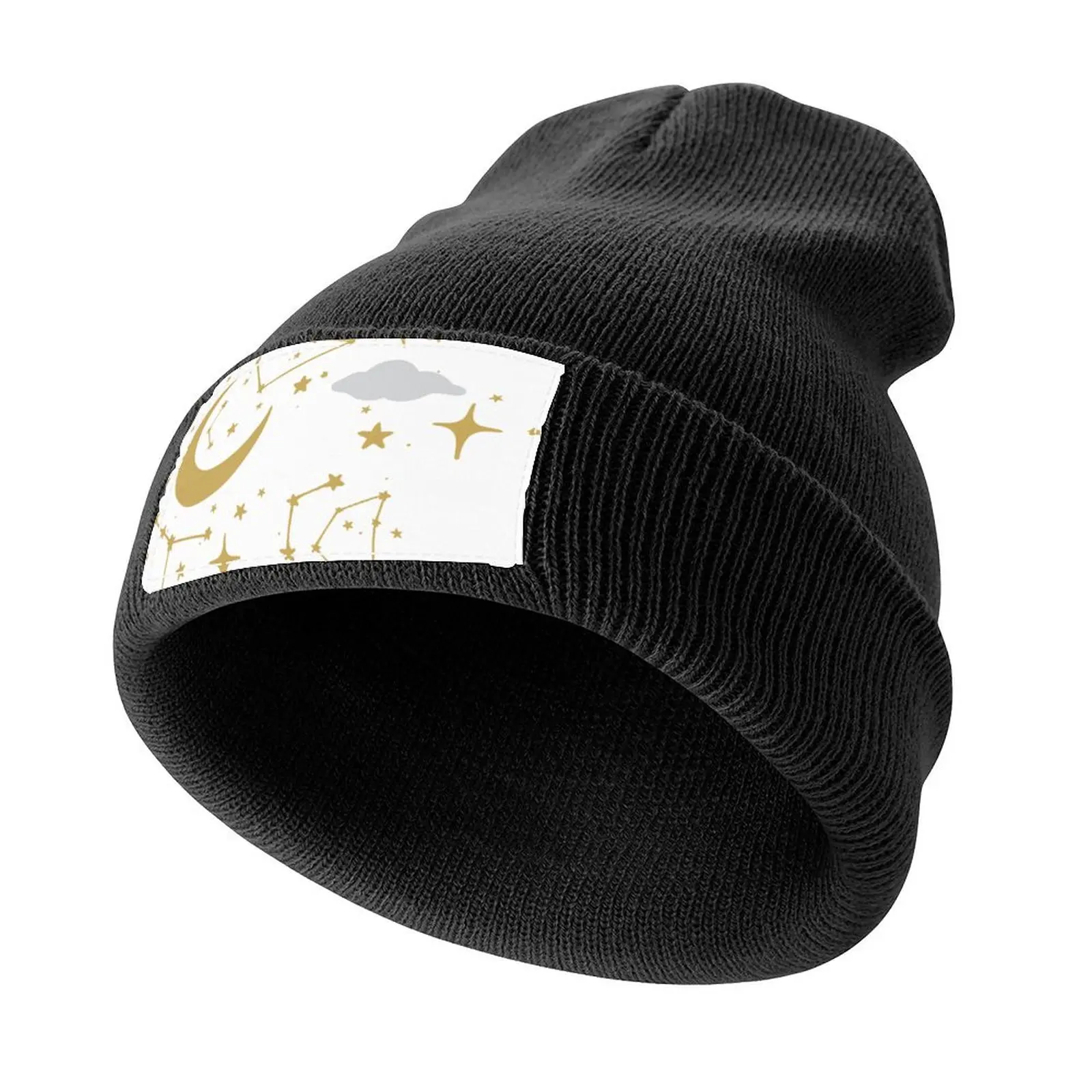 Celestial Stars and Moons in Gold and White Knitted Cap Rugby Uv Protection Solar Hat Women's 2025 Men's